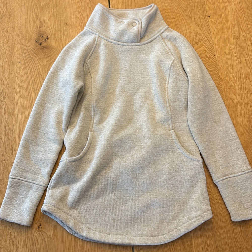 Prana Light Gray Funnel Neck Pullover Hoodie